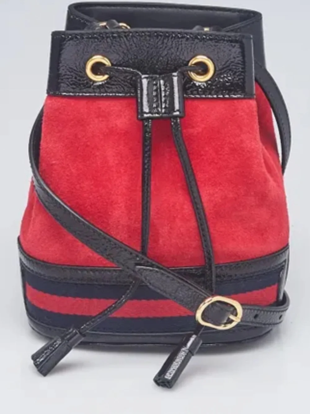 GUCCI Red Suede Black Patent Ophidia Bucket Bag Crossbody Like New! - Picture 13 of 16